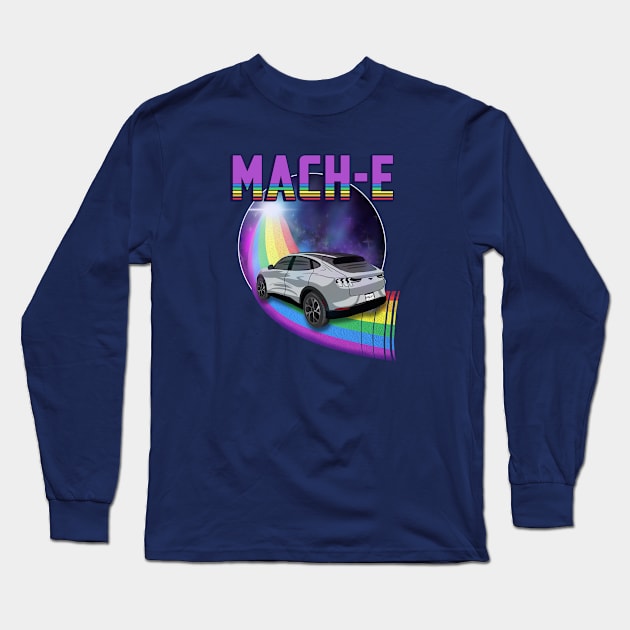 Mach-E Rides the Rainbow Galaxy in Iconic Silver Long Sleeve T-Shirt by zealology